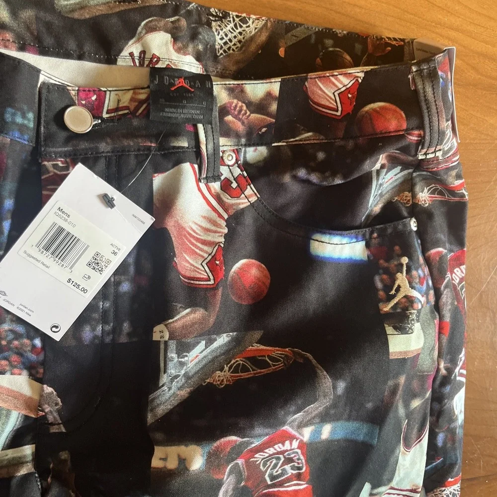 Jordan Jumpman Men's Multicolor All-Over Basketball Print Pants 36 Cotton